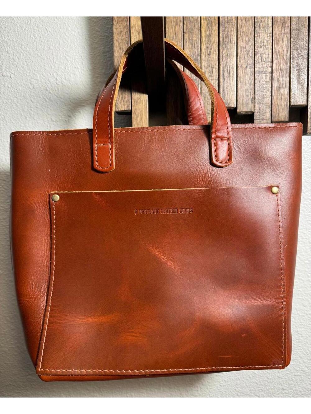 Portland Leather Goods Mini Crossbody Zipper Tote - Cognac